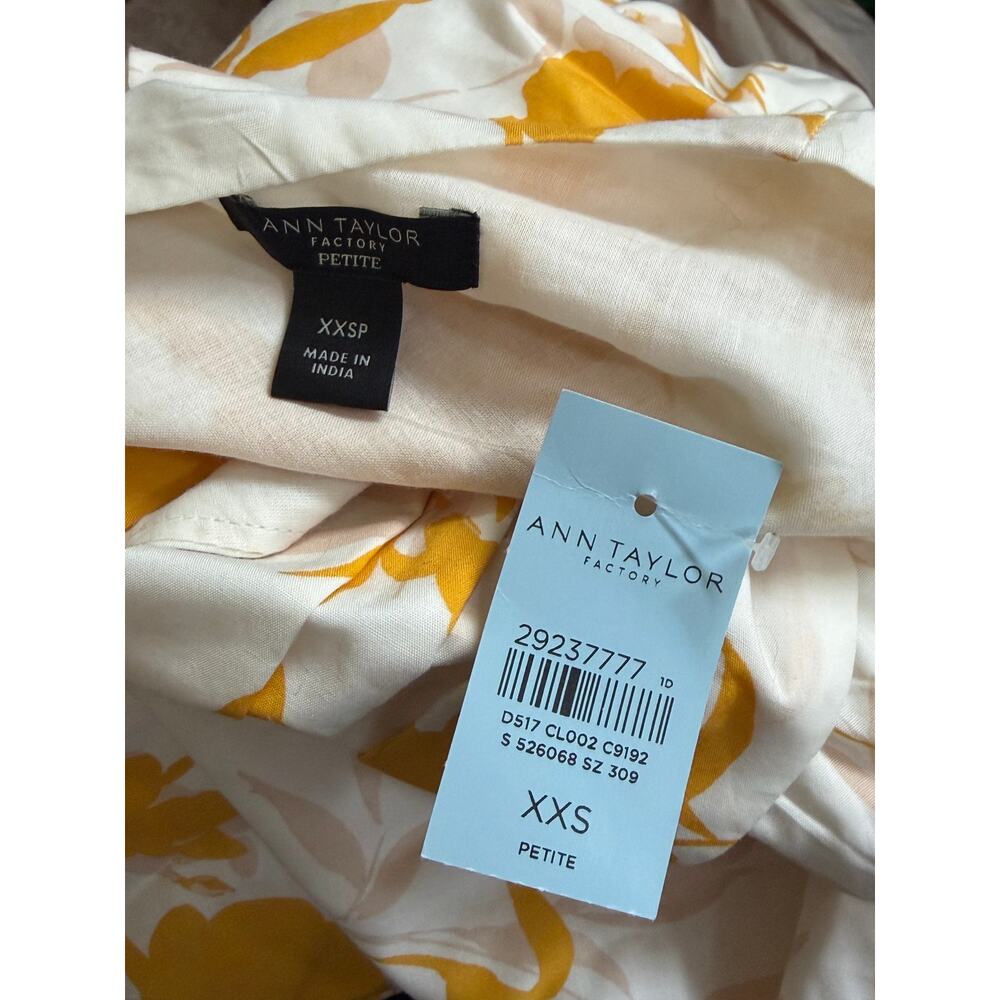 NWT Ann Taylor Floral Belted Dress Womens XXS Petite Cottagecore Cotton Yellow - Picture 11 of 12